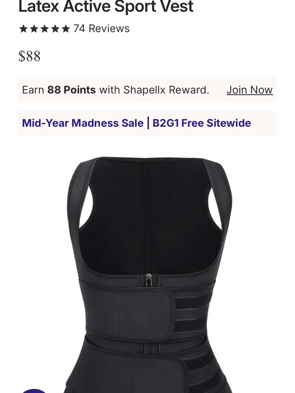NeoSweat Black Waist Shaper Vest with Double Compression Straps
